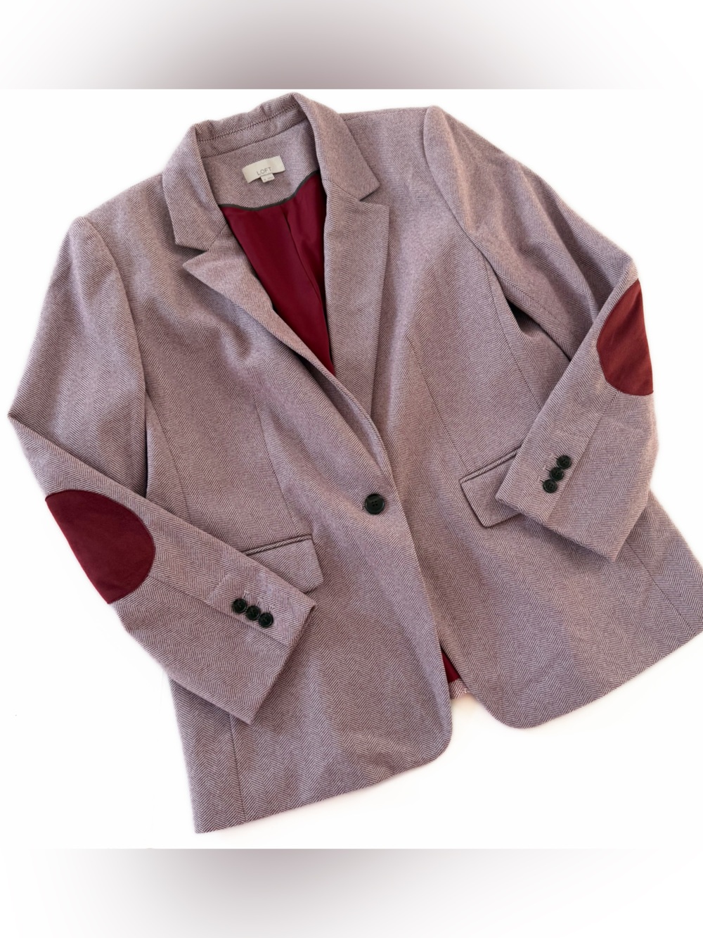 Loft Blazer Jacket Womens 12 Maroon Herringbone